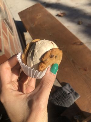 Chocolate chip cookie with coffee ice cream   at Innocent Ice Cream Parlour in Vancouver