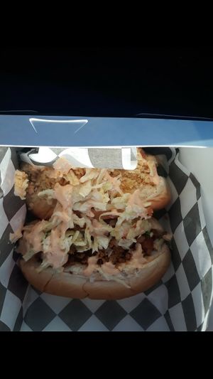 Yummy dawgs! at Mike's Vegan Grill in Greensboro