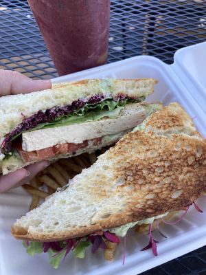 Veggie Sandwich and Berry Smoothie at Gather Cafe Bistro Bar in Talent