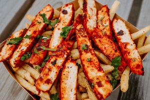 Chick'n tikka loaded fries at Dhil's in Wigston