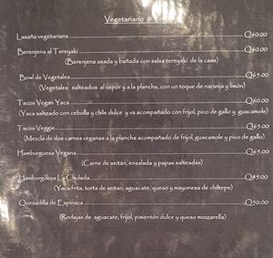 Menu con muchas opciones veganas at Raíces Atitlán in Santiago Atitlan