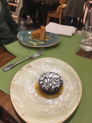 A chocolate cake and a carrot cake. They were both really good but expensive (around 5/6€)  at Il Rovescio in Bologna