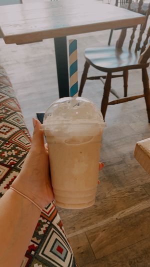 Vegan salted caramel milkshake  at Reggie's Cafe in Whitley Bay