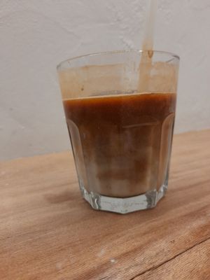 Iced coffee with oat milk at Ratiños Coffee Shop in Santiago De Compostela