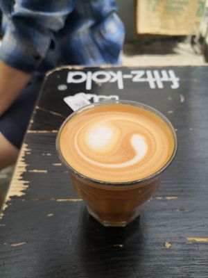 Fantastic oat milk flat white at Ratiños Coffee Shop in Santiago De Compostela