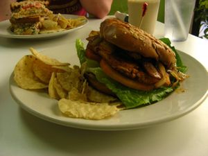 Chicken burger and tuna melt sandwich at Govinda's Garden in Miami