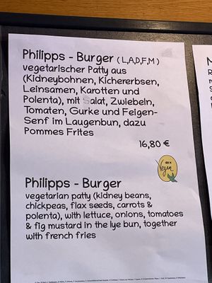 Burger menu  at Marksburg in Braubach