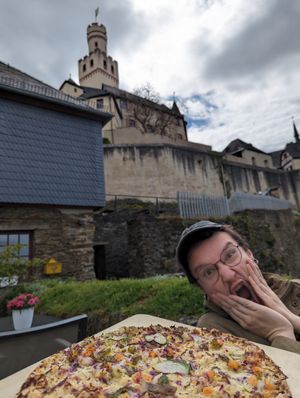 Great Flammkuchen & great view! at Marksburg in Braubach