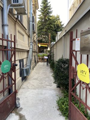 The entrance to the courtyard at Verv Kitchen in Bucharest