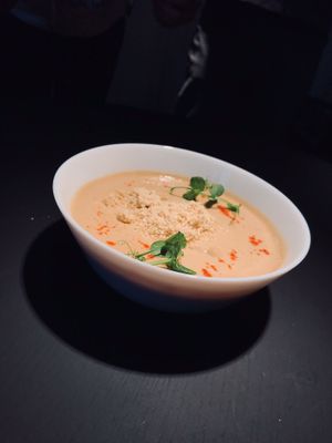 Creamy aubergine soup at Verv Kitchen in Bucharest