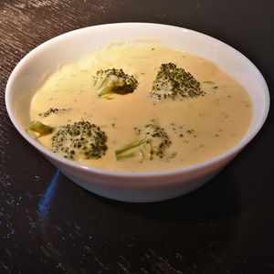 Broccoli cheese creamy soup (with nutritional yeast) at Verv Kitchen in Bucharest