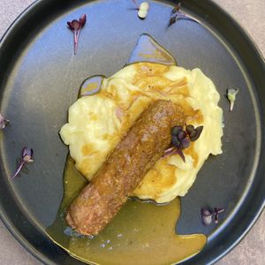 Beyond sausage with purée   at Verv Kitchen in Bucharest