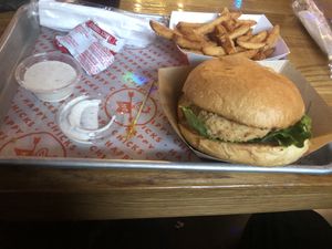 Vegan chick sandwich   at Happy Chicks in Austin