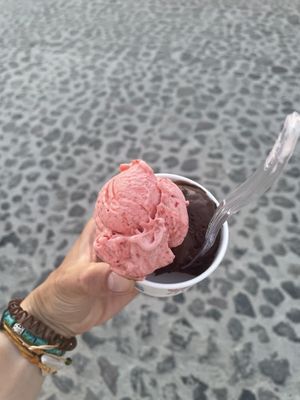 Chocolate and strawberry  at Lolita's Gelato in Oia