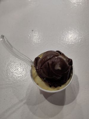 Chocolate and orange sorbet at Lolita's Gelato in Oia