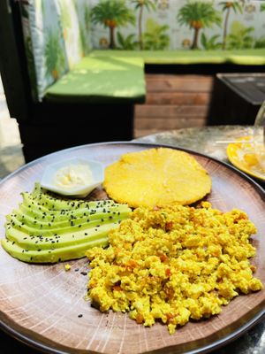 Arepa with tofu scramble   at AMA in Medellin