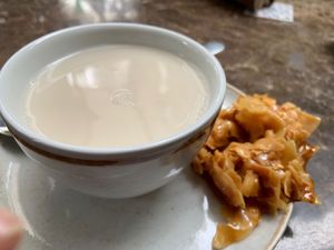 Dessert - milk with caramel/coconut   at AMA in Medellin