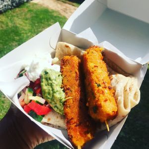 Butternut kebabs: butternut and chickpea kebabs served in a chapati with herbs and a secret sauce.  at Love and Karma in Midrand