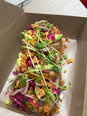 Avocado toast on gluten-free bread  at Wildflour Vegan Bakery and Juice Bar in Pawtucket