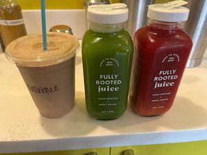 Amazing core shake and had to buy my two favorite fully rooted juice get your glow and ritual greens   at Wildflour Vegan Bakery and Juice Bar in Pawtucket