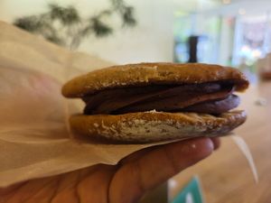 Gluten-free vegan banana bread with chocolate icing inside at Wildflour Vegan Bakery and Juice Bar in Pawtucket