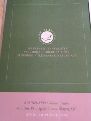 Page couverture du menu at Om Plante in Magog
