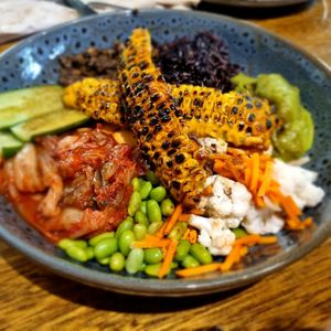 Vegan bowl with mock meat at The Bridgewater Inn in Bridgewater