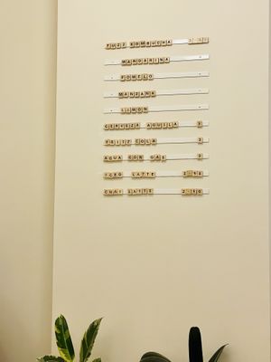 Drink menu board  at Yum Baaar in Segovia