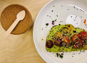 Omg the best avocado & tomato toast with basil olive oil!! at Yum Baaar in Segovia