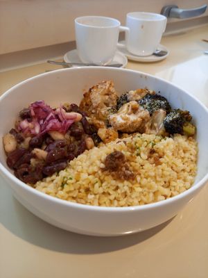 3 portion lunch bowl. 😋 at Yum Baaar in Segovia