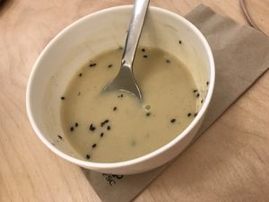 Delicious soup for 3 euros. Small buy tasty. Note this is only half of the amount (forgot to take photo when full)    at Yum Baaar in Segovia