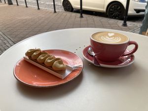 I chose caramel eclair from three options and it is really very delicious and coffee is great too. I recommend ❤️  at Eklerownia in Gdansk