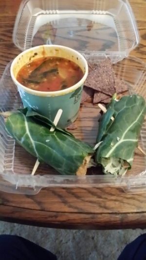 Collard-wrapped Reuben+soup at Hip Vegan in Ojai
