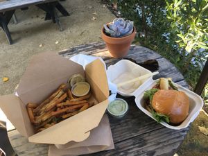 Warung burger & fries.  at Hip Vegan in Ojai