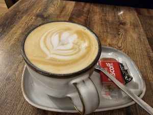 Oatmilk latte at The Wonky Goat in Ryde