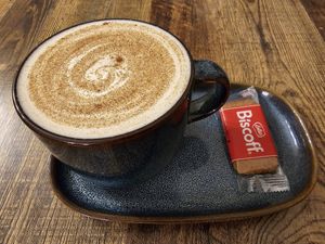 Chai oatmilk latte at The Wonky Goat in Ryde