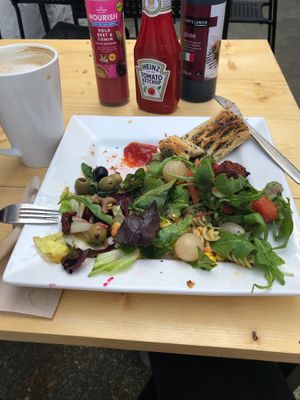Coffee and salad excellent 
Started eating before I took photo 😁 at The Bay Vegan Deli Coffee House in Sandown