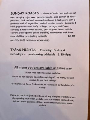 Sunday Roast & Tapas info  at The Bay Vegan Deli Coffee House in Sandown