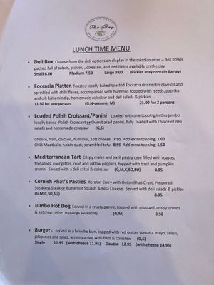 Lunch Menu at The Bay Vegan Deli Coffee House in Sandown