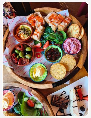 Tapas afternoon tea with a twist savoury cheese scones ❤️ at The Bay Vegan Deli Coffee House in Sandown