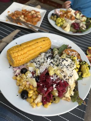 Buddha bowl with garlic corn   at The Bay Vegan Deli Coffee House in Sandown