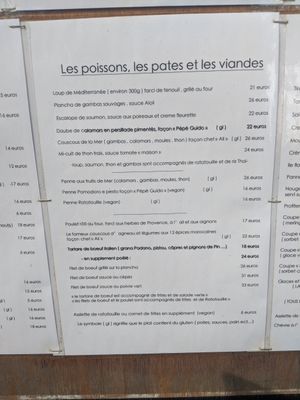 Menu at La Favouille in Le Lavandou