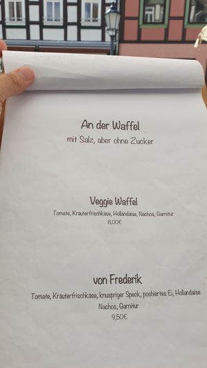 Waffle menu at Komplizen Café in Wernigerode