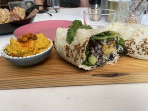 Burrito with houmous  at Break Sé in Lisbon