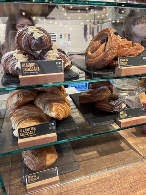 Vegan almond croissant, pain au raisin, pain aux chocolate  at The Press Room in Surbiton