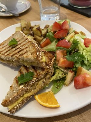 Grilled cheese sandwich with hummus   at Oh Circle in Munich