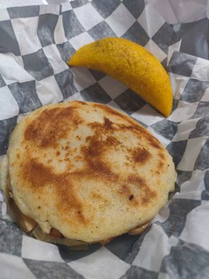 Vegan Grilled arepa & vegan empanada  at L'AREPA in Elizabeth