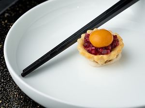 Beet tartare tomato yolk at AV in Honolulu