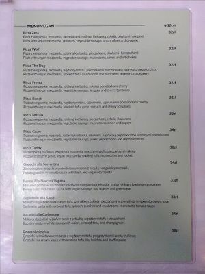Separate vegan menu at I Pazzi in Gdansk