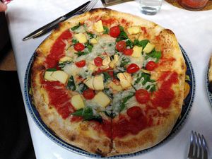 Pizza Benek, with smoked tofu, spinach, garlic and tomatoes at I Pazzi in Gdansk